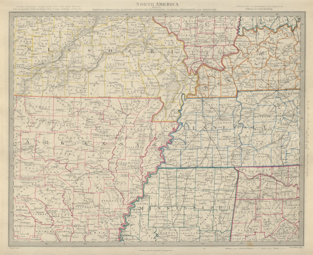 LOWER MISSISSIPPI VALLEY Arkansas Missouri Tennessee Kentucky AL SDUK 1874 map