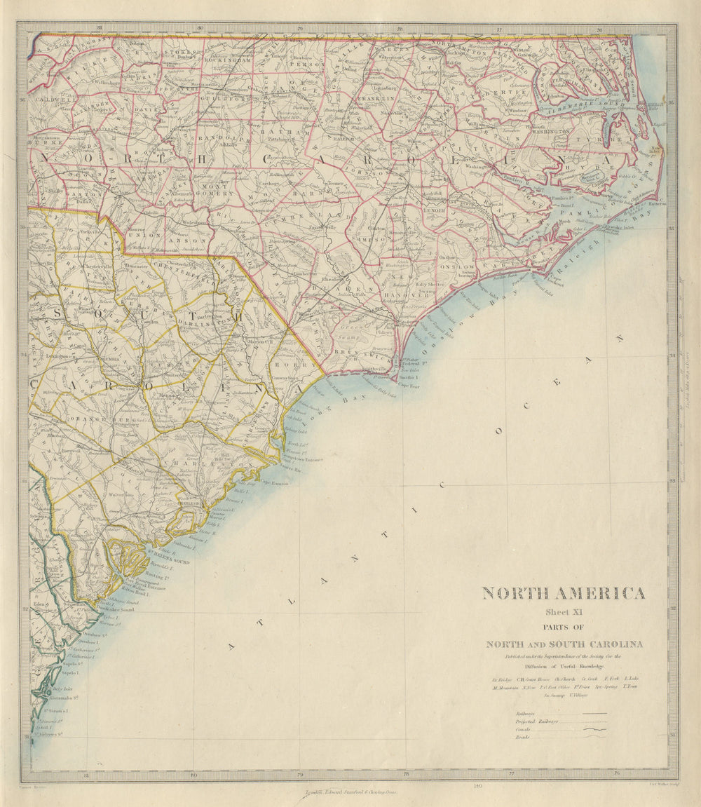 NORTH & SOUTH CAROLINA COAST Charleston Cape Hatteras Fear Lookout SDUK 1874 map