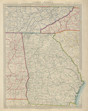 GEORGIA, Eastern Alabama & Tennessee, Western Carolinas. SDUK 1874 old map
