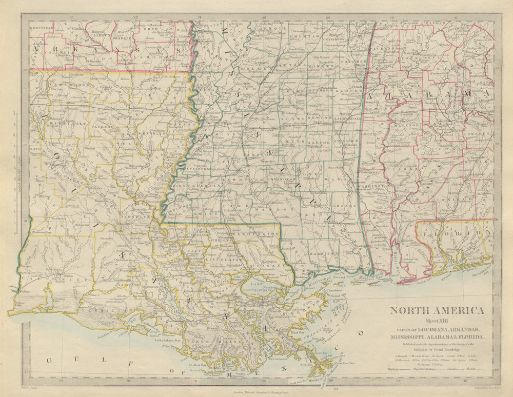 US GULF COAST Louisiana Mississippi Alabama Florida panhandle SDUK 1874 map