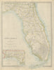 FLORIDA state map showing forts & railways. Miami is marked. SDUK 1874 old