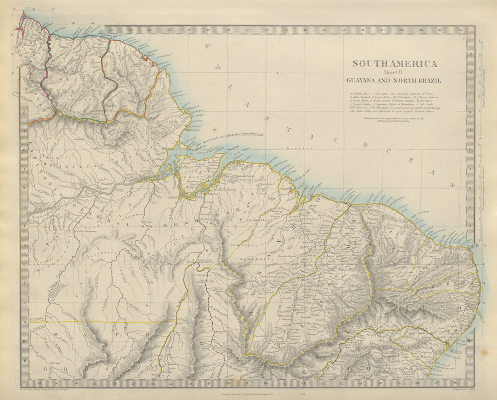 AMAZONIA showing Indian tribes. Guyana, Surinam & Northern Brazil. SDUK 1874 map