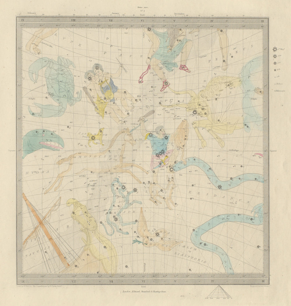 ASTRONOMY CELESTIAL Star map chart signs 2 Summer Solstice. SDUK 1874 old