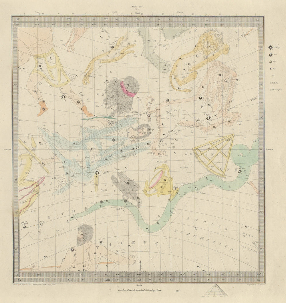 ASTRONOMY CELESTIAL Star map chart signs 3 Autumn Equinox. SDUK 1874 old