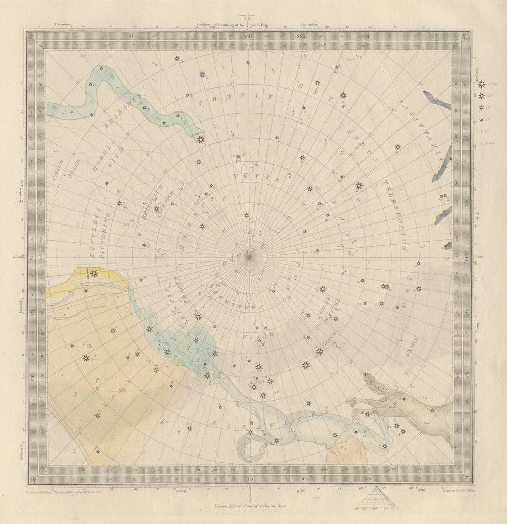 ASTRONOMY CELESTIAL Star map chart 6 South Pole. SDUK 1874 old antique