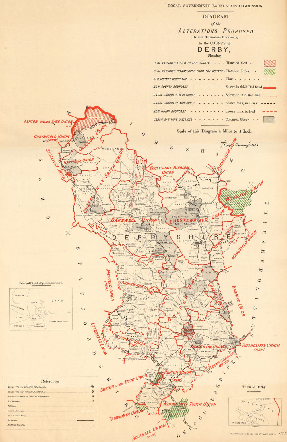 Alterations Proposed in Derbyshire. JONES. BOUNDARY COMMISSION 1888 old map