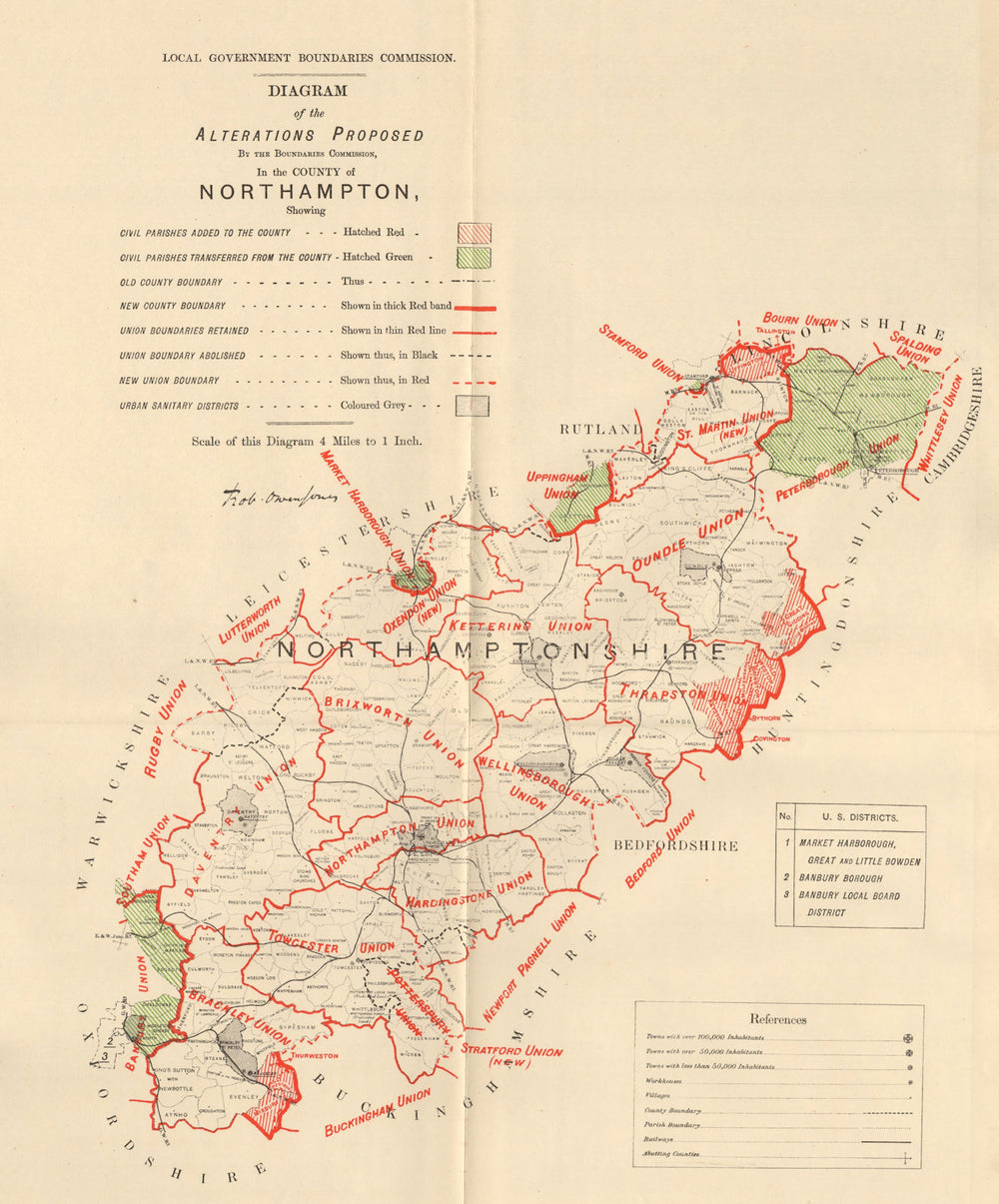 Alterations Proposed in Northamptonshire. JONES. BOUNDARY COMMISSION 1888 map