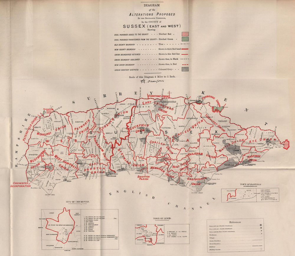 Alterations Proposed in Sussex. JONES. BOUNDARY COMMISSION 1888 old map