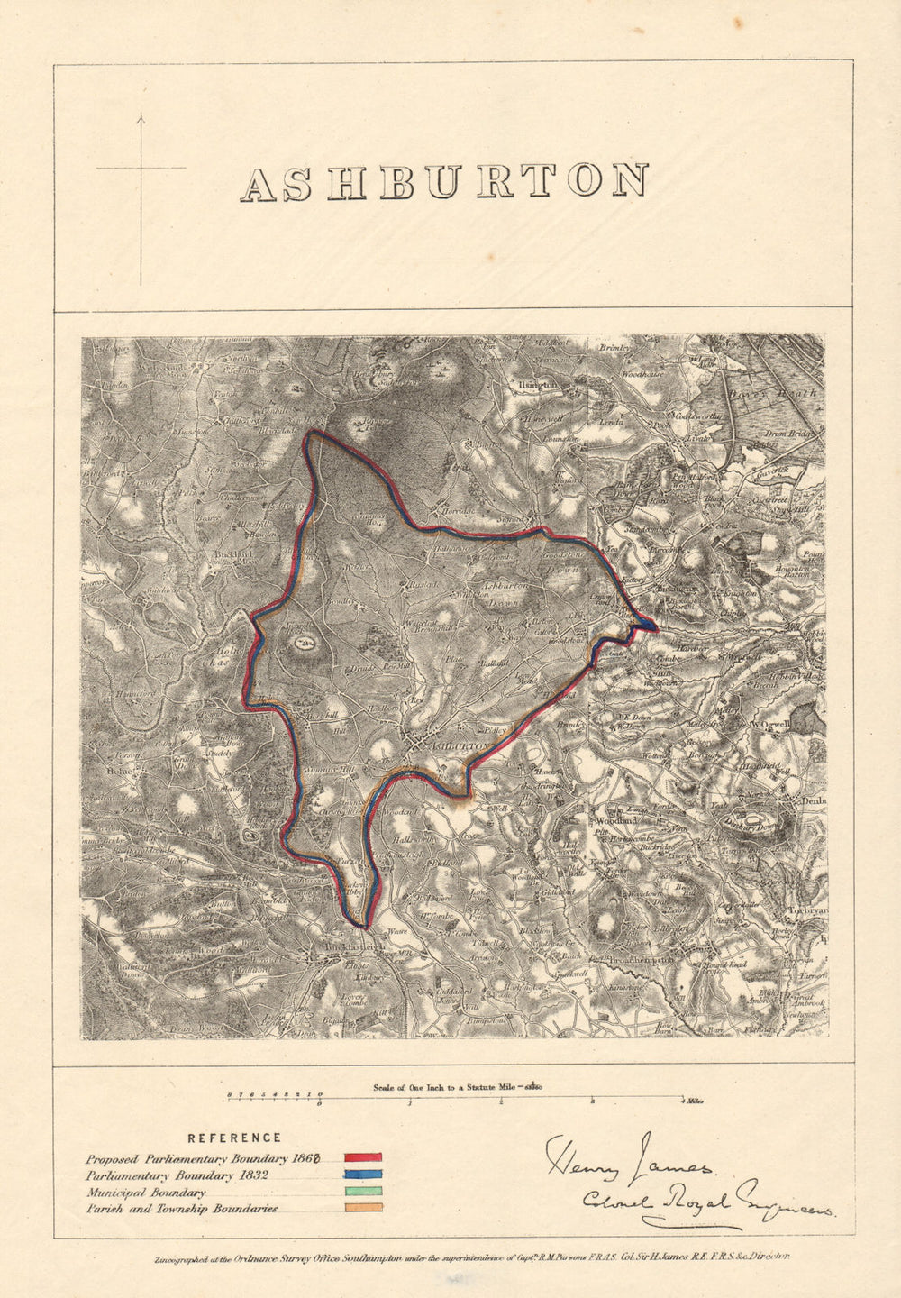 Ashburton. JAMES. PARLIAMENTARY BOUNDARY COMMISSION 1868 old antique map chart