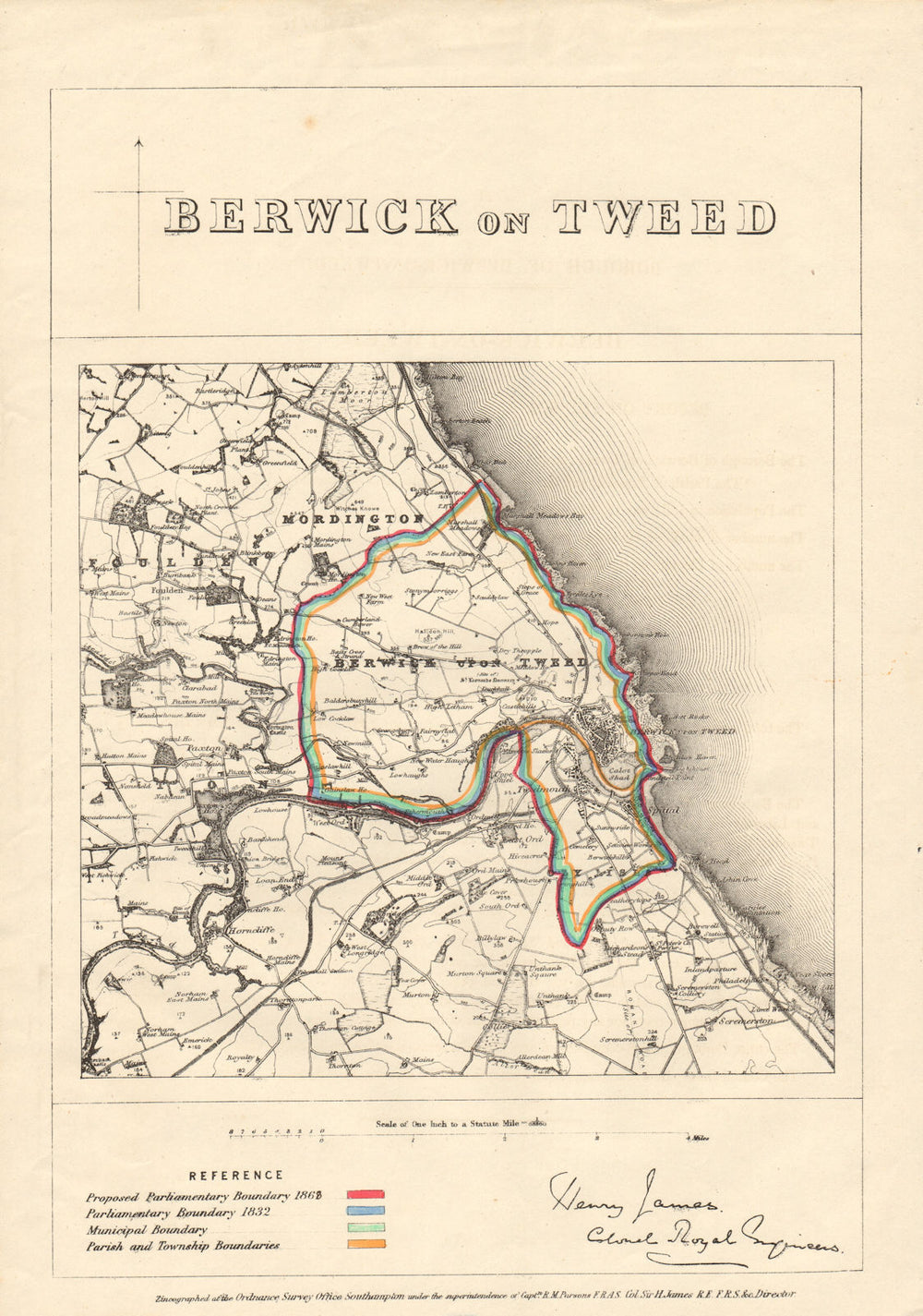 Berwick-on-Tweed. JAMES. PARLIAMENTARY BOUNDARY COMMISSION 1868 old map