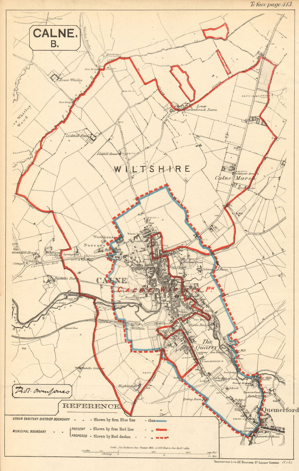 Calne. JONES. PARLIAMENTARY BOUNDARY COMMISSION 1888 old antique map chart