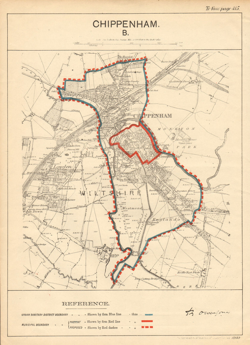 Chippenham. JONES. PARLIAMENTARY BOUNDARY COMMISSION 1888 old antique map