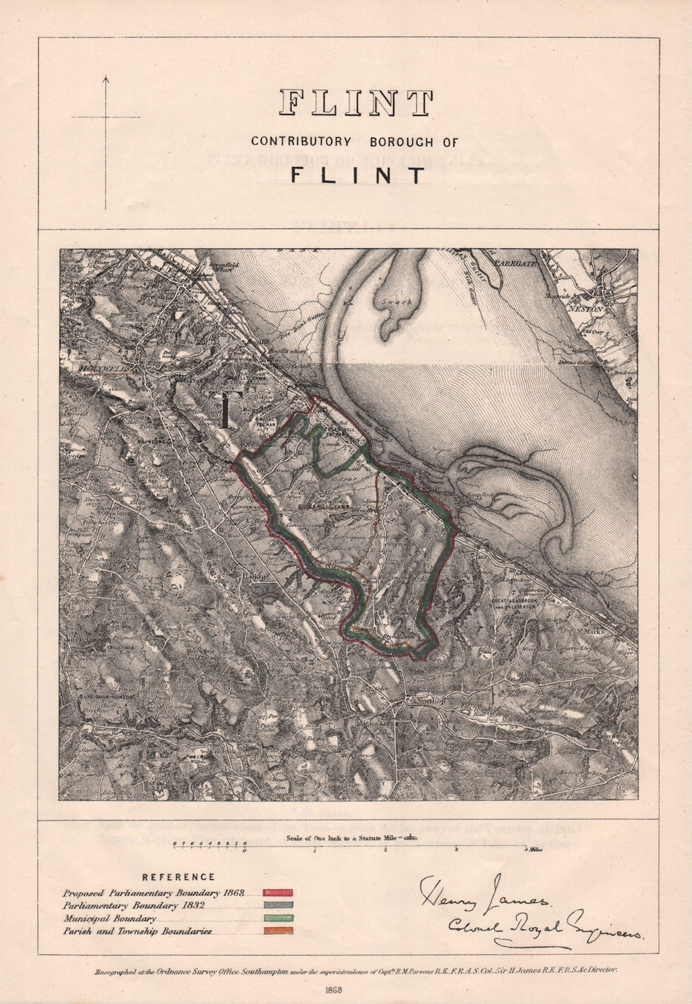 Flint Contributory Borough of Flint. JAMES. BOUNDARY COMMISSION 1868 old map
