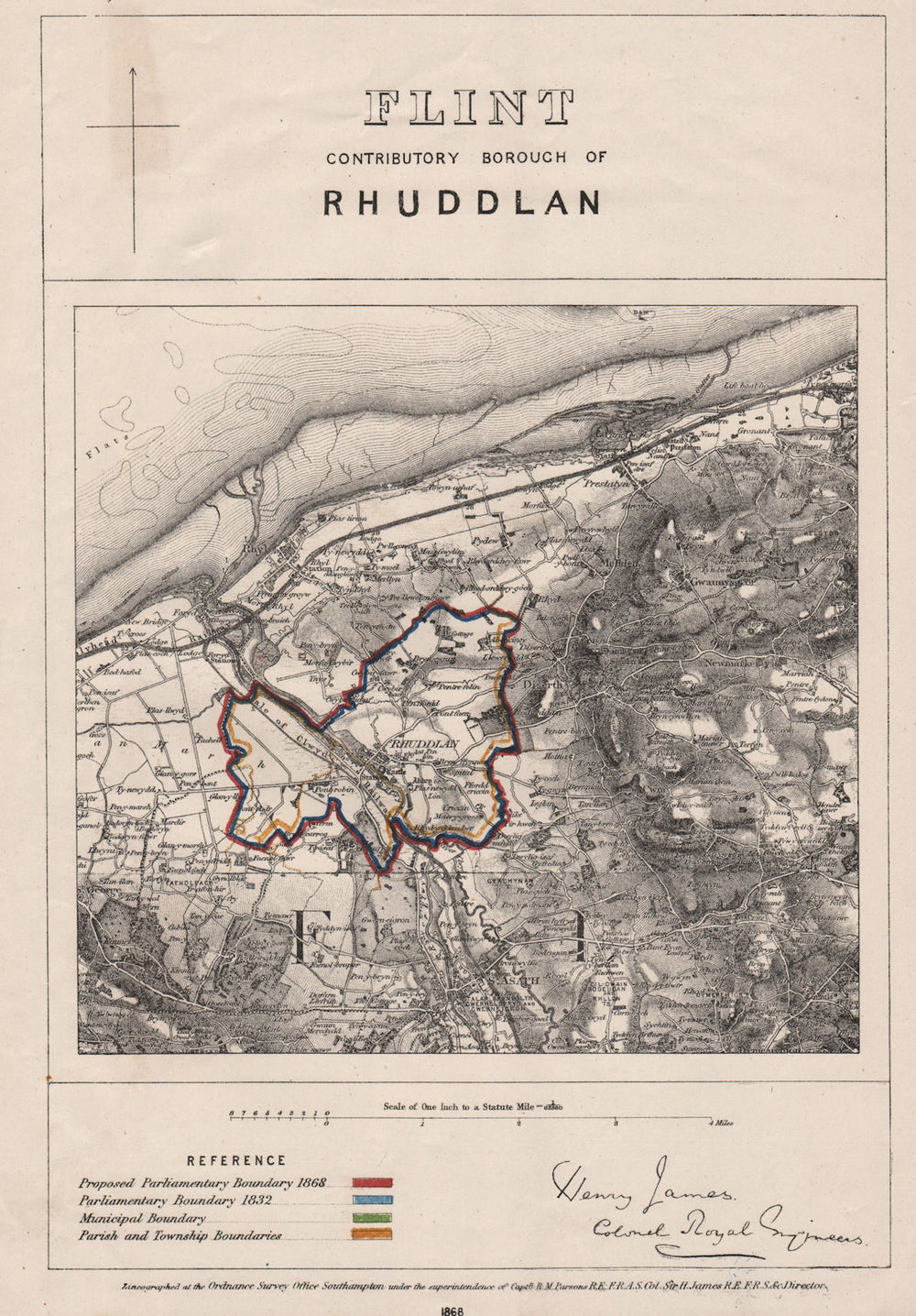 Flint Contributory Borough of Rhuddlan. JAMES. BOUNDARY COMMISSION 1868 map
