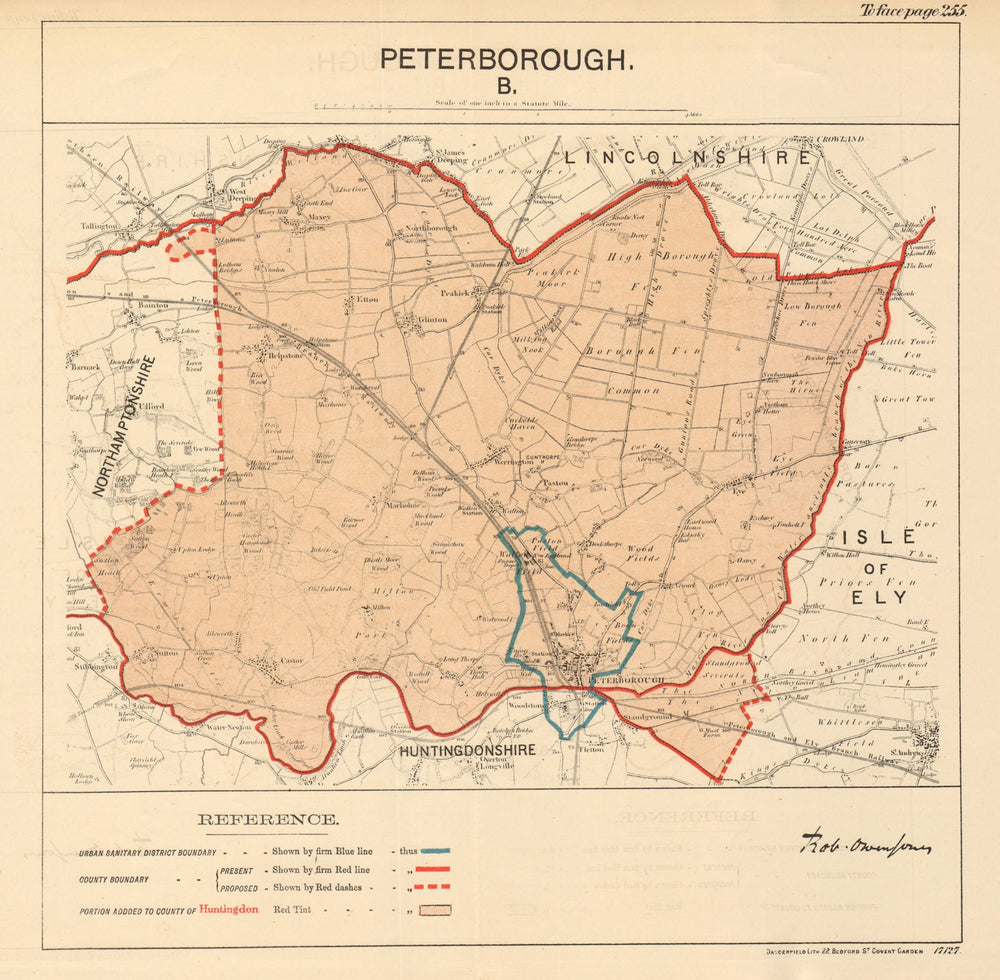 Peterborough. JONES. PARLIAMENTARY BOUNDARY COMMISSION 1888 old antique map