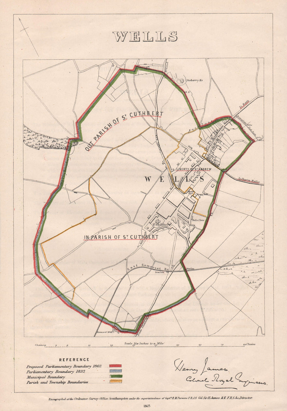 Wells. JAMES. PARLIAMENTARY BOUNDARY COMMISSION 1868 old antique map chart