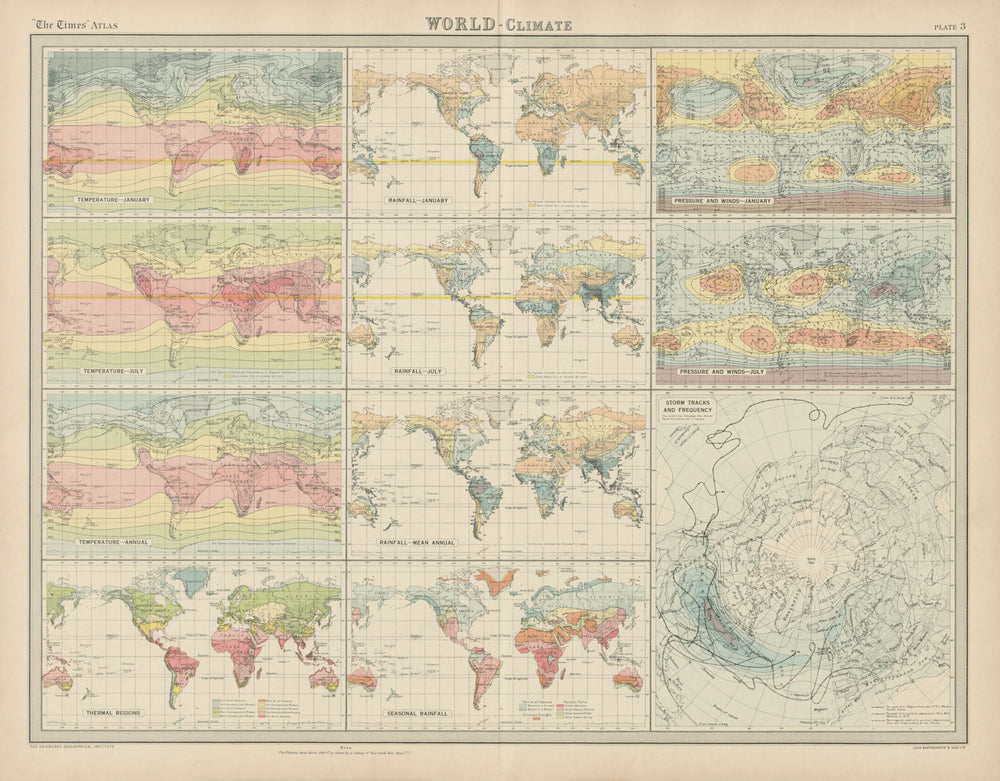 World temperature rainfall pressure wind storm tracks frequency. TIMES 1922 map