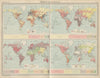 World - population races religions. Business languages. THE TIMES 1922 old map