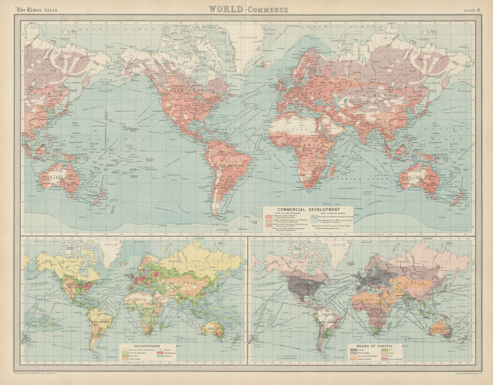 World Commerce trade occupations Transport ox yak dog camel horse TIMES 1922 map