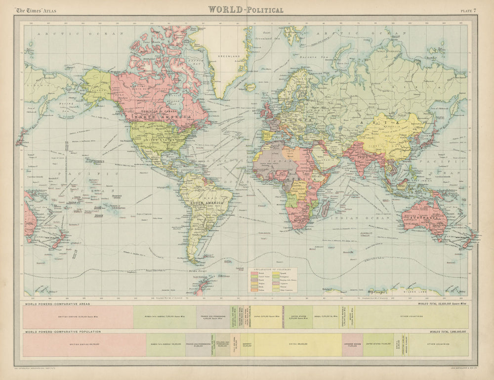 World - Political & colonial. British Empire. French Portuguese. TIMES 1922 map