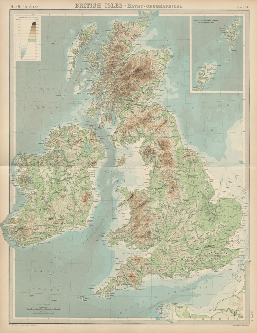 British Isles - Bathy-orographical. Relief mountains rivers. THE TIMES 1922 map