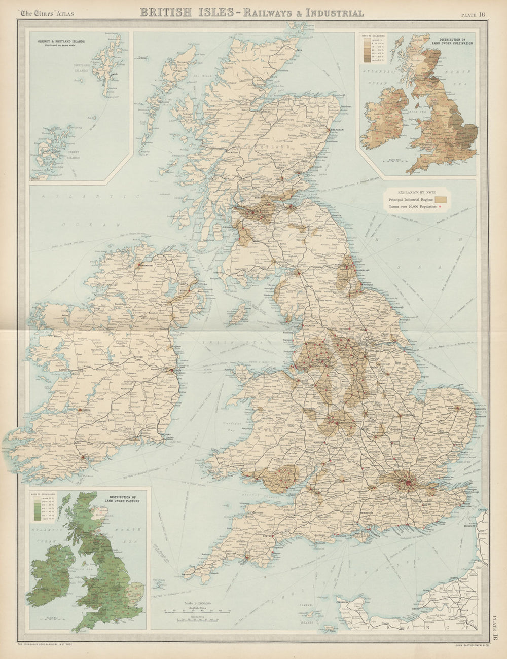 British Isles Railways Industrial. England Ireland Scotland Wales TIMES 1922 map