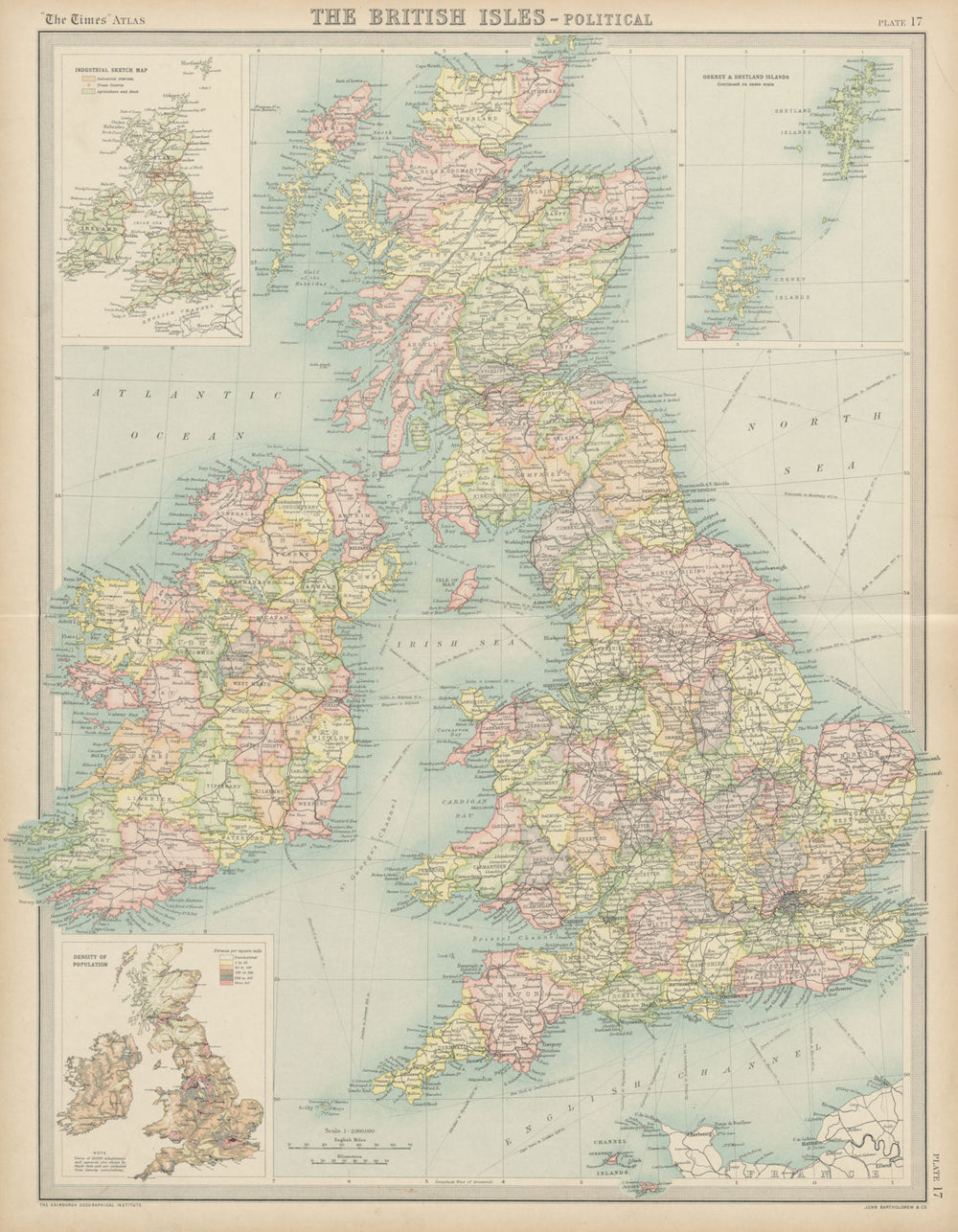 British Isles Political. Counties. England Ireland Scotland Wales TIMES 1922 map