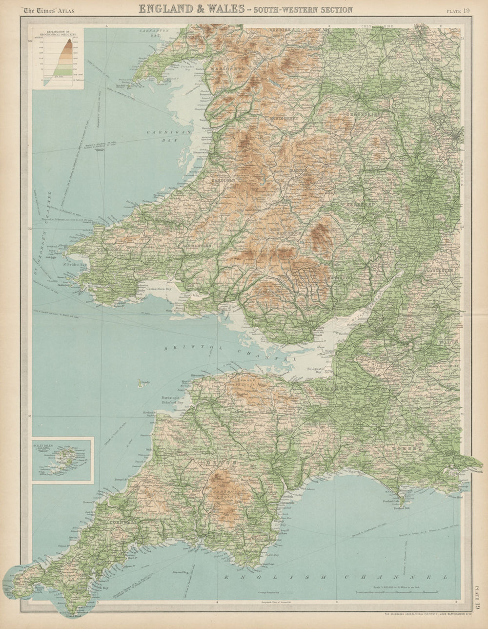 South west England & S Wales. Devon Cornwall West Midlands. TIMES 1922 old map