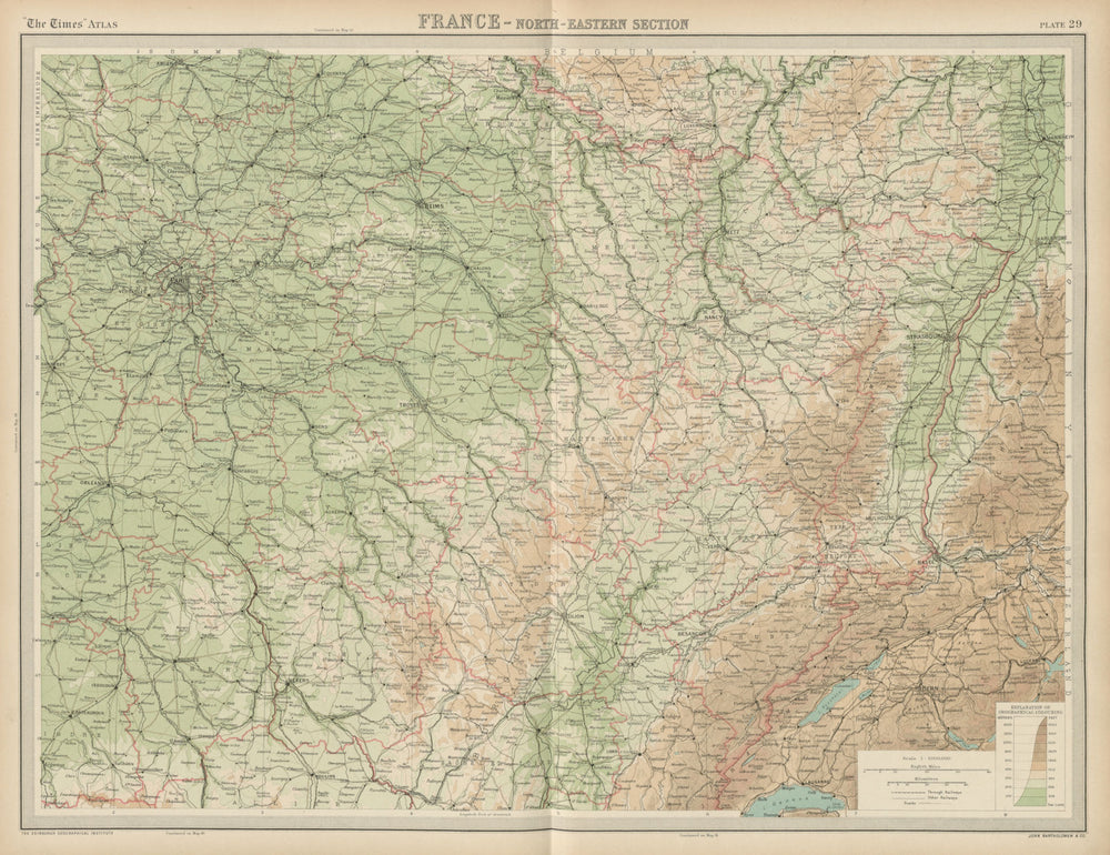 NE France. Champagne Burgundy Alsace Lorraine Franche Comté. THE TIMES 1922 map