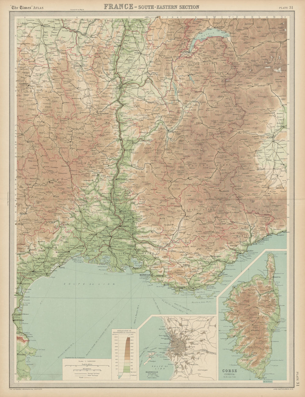 South-east France. Provence Rhone Alpes Languedoc Marseille. THE TIMES 1922 map