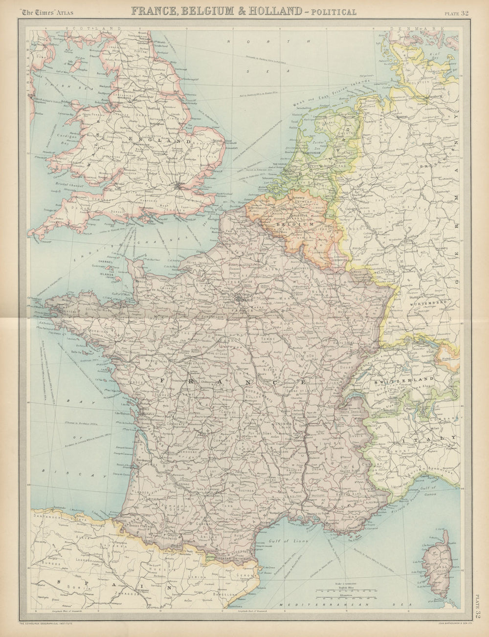 France, Belgium & Holland - Political. French Saar Basin. THE TIMES 1922 map