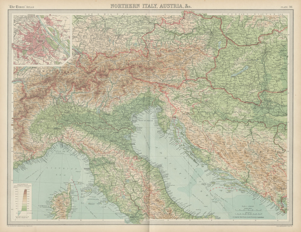 Northern Italy Austria Yugoslavia. Eastern Alps. Hungary. Vienna. TIMES 1922 map