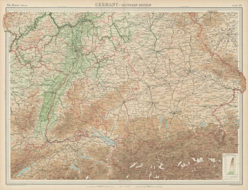 Southern Germany. Bavaria Wurtemberg Franconia. THE TIMES 1922 old antique map