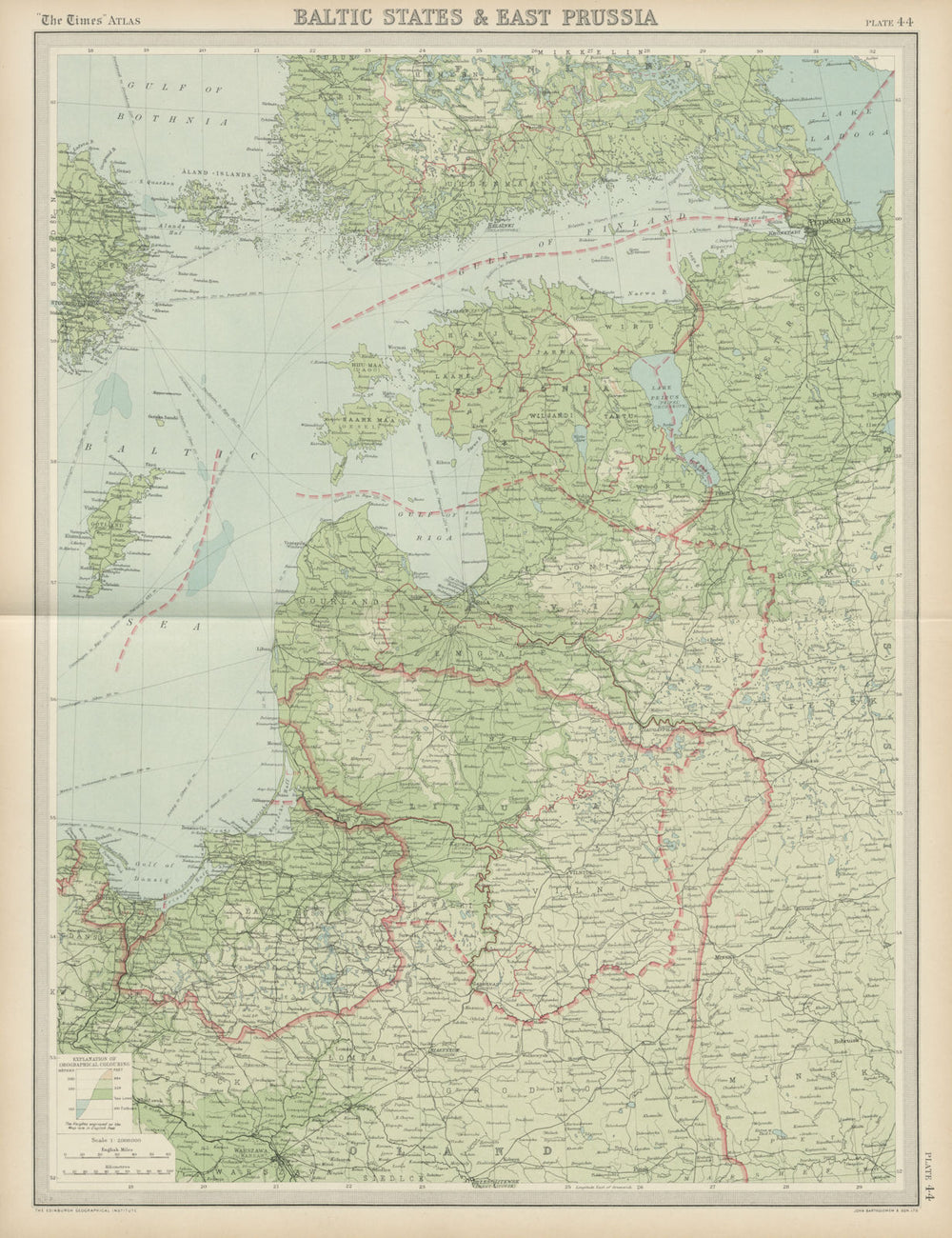 Baltic states. East Prussia. Unresolved borders. Estonia Latvia. TIMES 1922 map