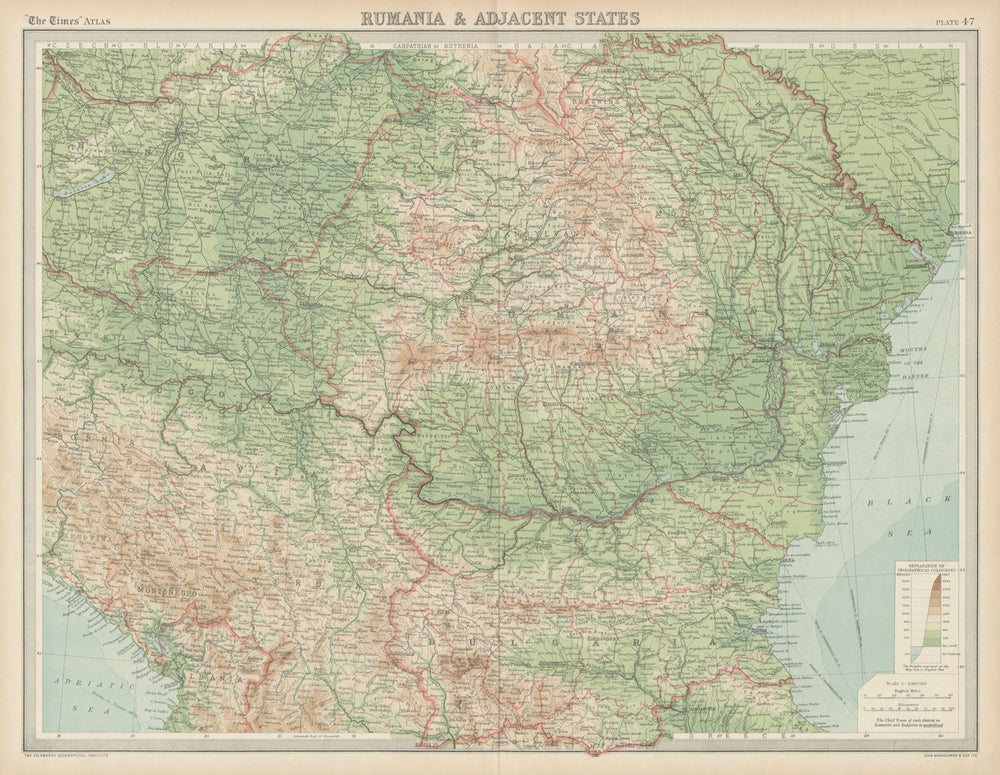Rumania & adjacent states. Romania Bulgaria Balkans. THE TIMES 1922 old map