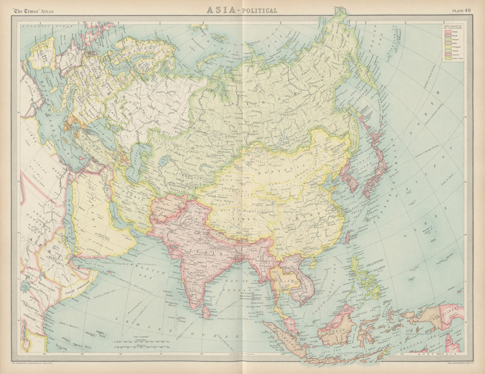 Asia political. Chinese Mongolia. French Indochina Japanese Korea TIMES 1922 map