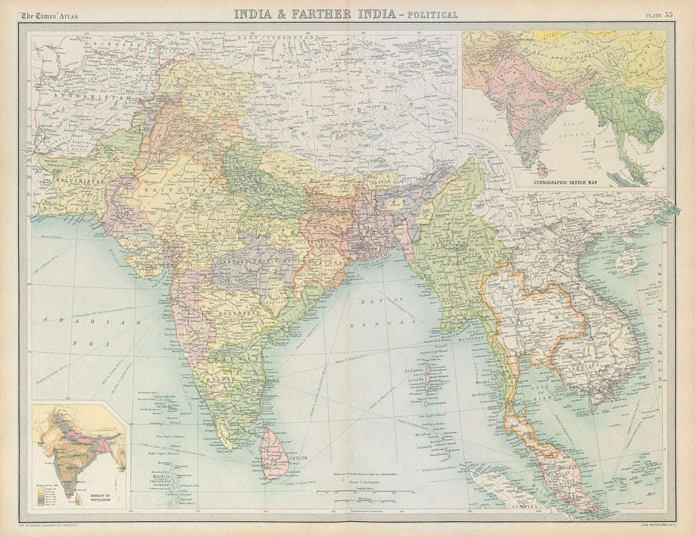 South Asia. British & Farther India. Indochina. Ethnographic. TIMES 1922 map