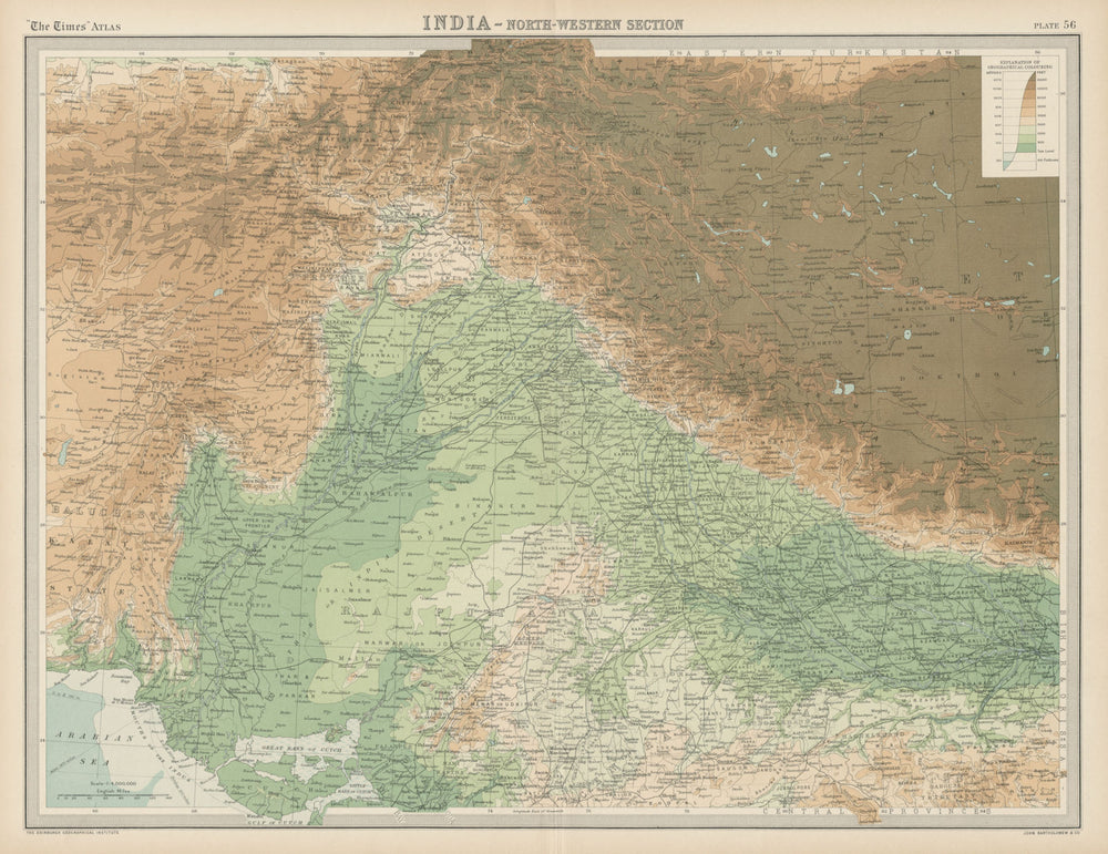 NW British India Himalayas Pakistan Kashmir Tibet Rajastan Punjab TIMES 1922 map