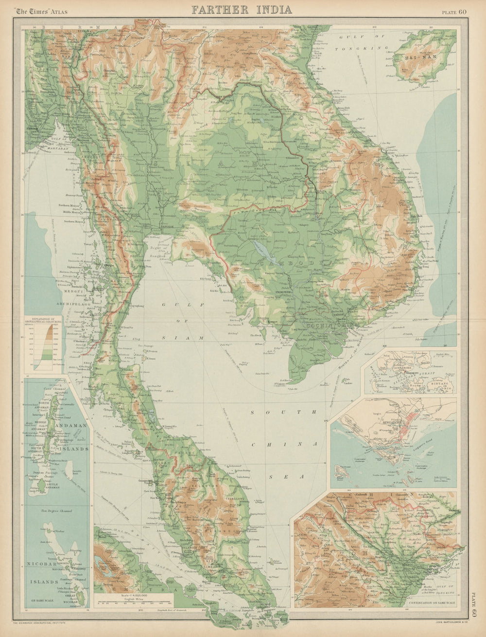 Farther India. Indochina Malaya. Singapore. Hanoi. Siam Annam. TIMES 1922 map
