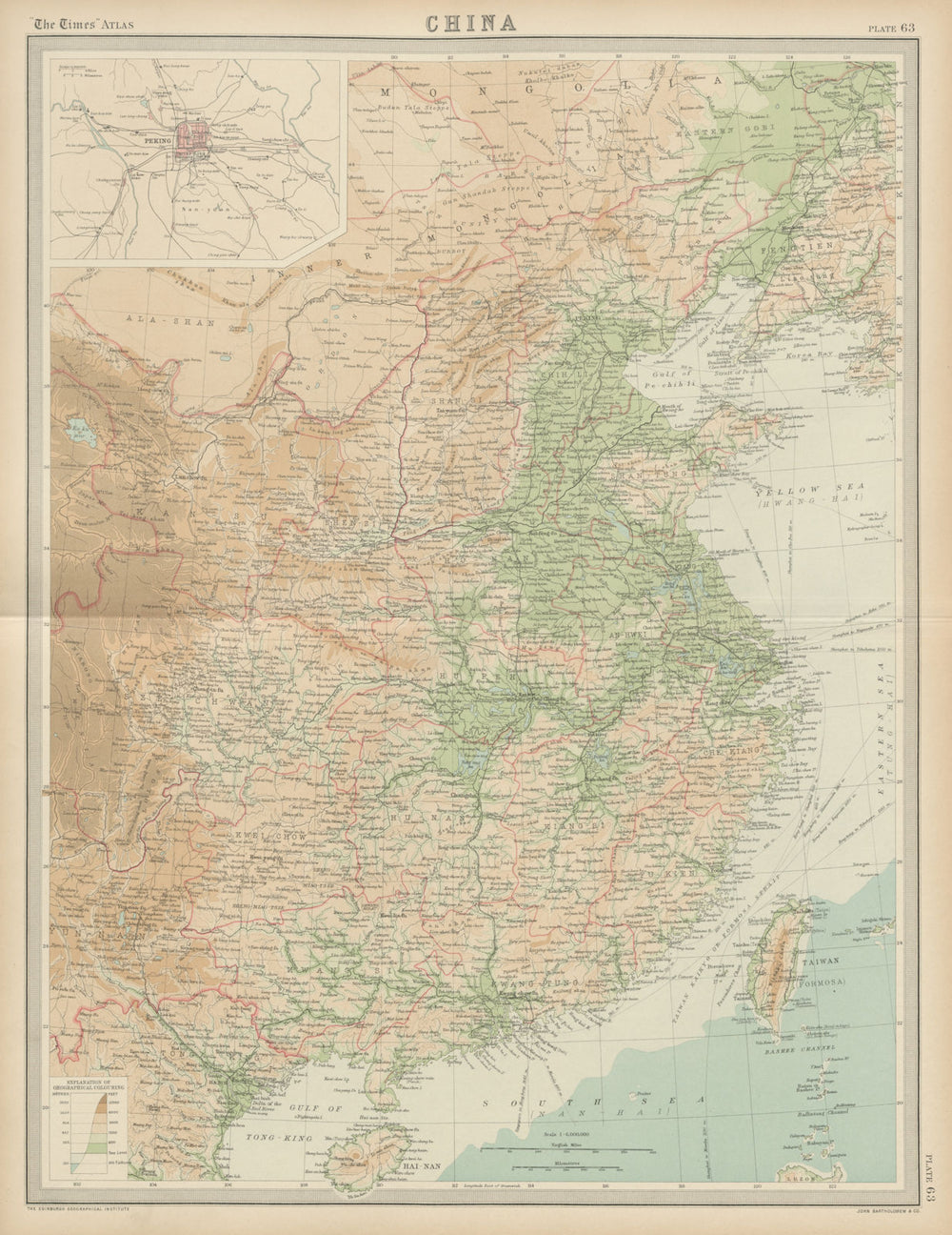 Eastern China. Relief, railways & provinces THE TIMES 1922 old antique map