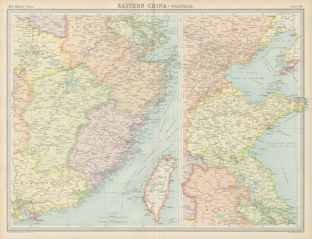 Eastern China. Shantung Kiangsi Chekiang Fukien Kwangtung TIMES 1922 old map
