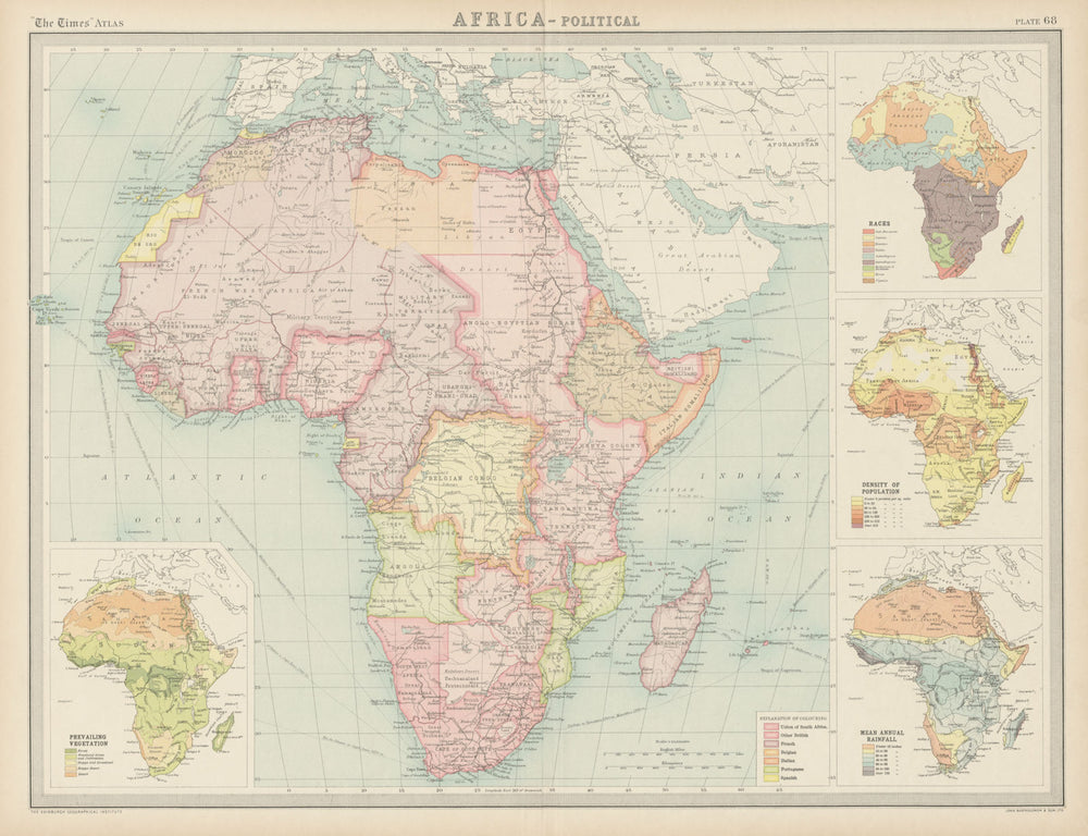 Colonial Africa. Ethnicity. British French Portuguese Belgian. TIMES 1922 map