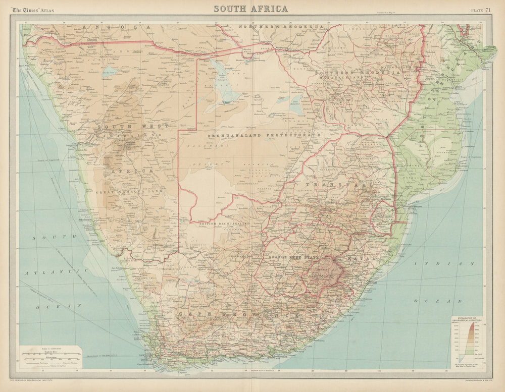 Colonial Southern Africa. Bechuanaland Rhodesia Mozambique. TIMES 1922 old map