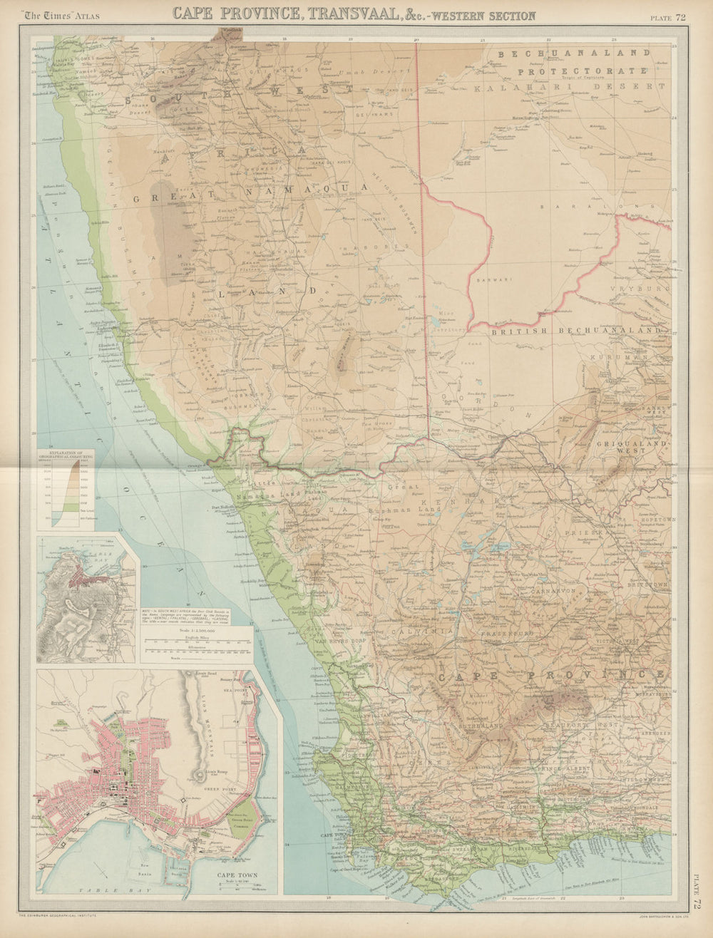 Colonial Southwest Africa. Cape Province. Cape Town. Namibia. TIMES 1922 map