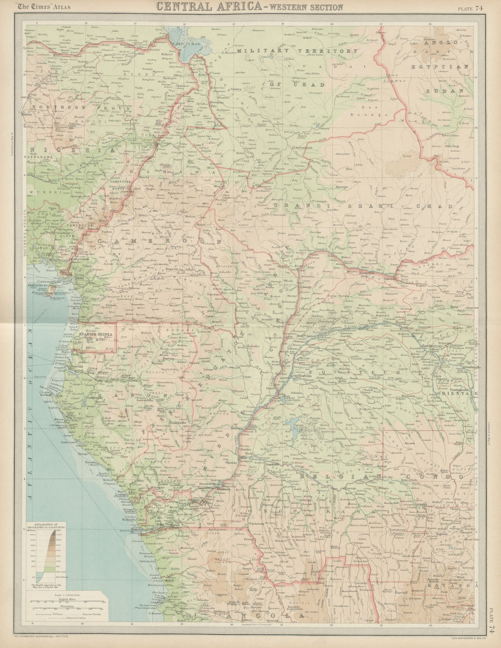 Colonial Central Africa. Belgian Congo. French Equatorial Africa. TIMES 1922 map
