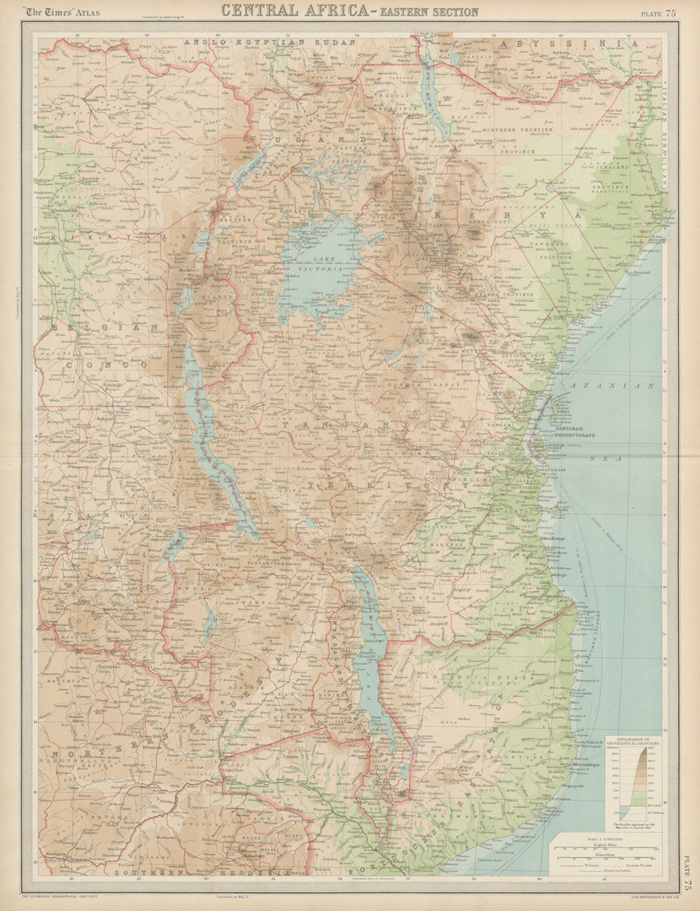 Colonial East Africa. Tanganyika Territory. Tanzania Kenya. THE TIMES 1922 map