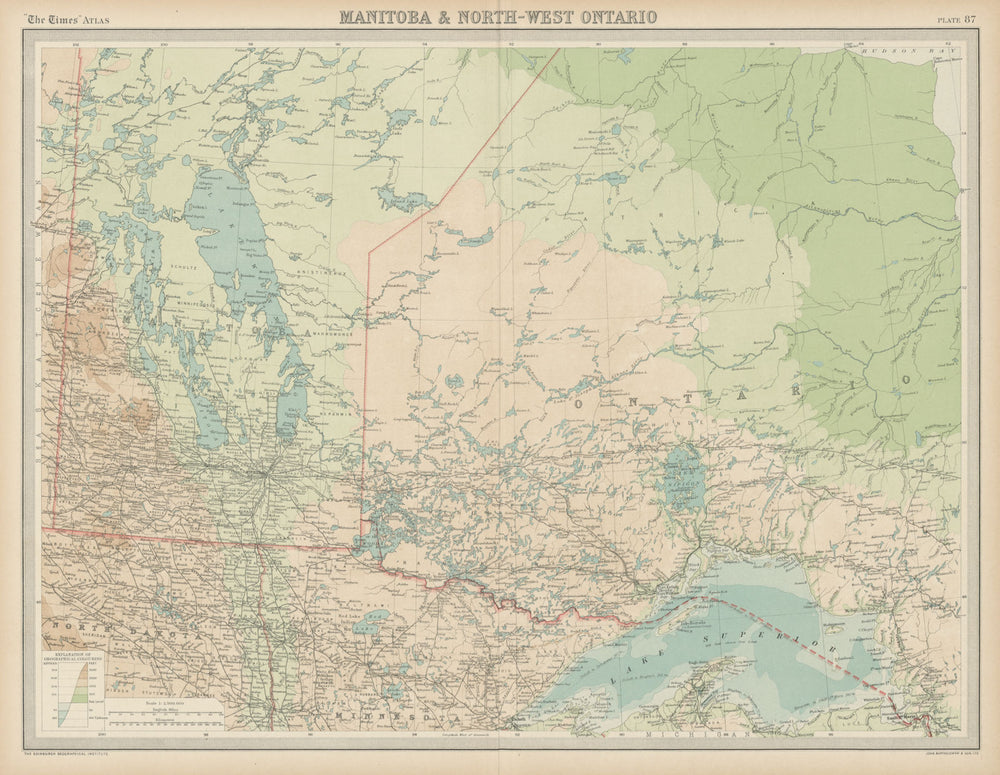 Manitoba & North-west Ontario. Canada. THE TIMES 1922 old antique map chart