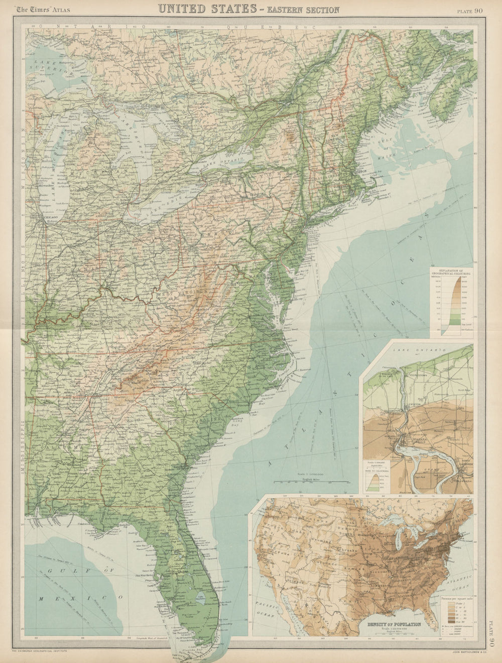 Eastern United States. Atlantic seaboard. USA. Great Lakes. THE TIMES 1922 map