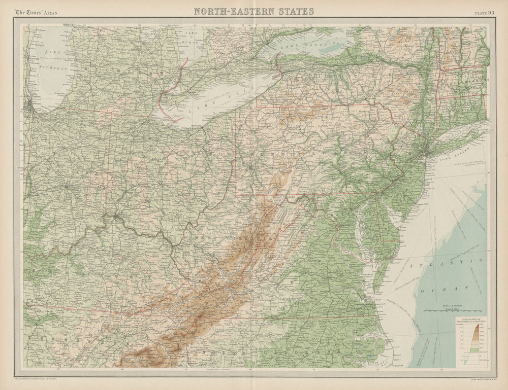 Northeastern United States. Appalachians. Atlantic Seaboard. USA. TIMES 1922 map