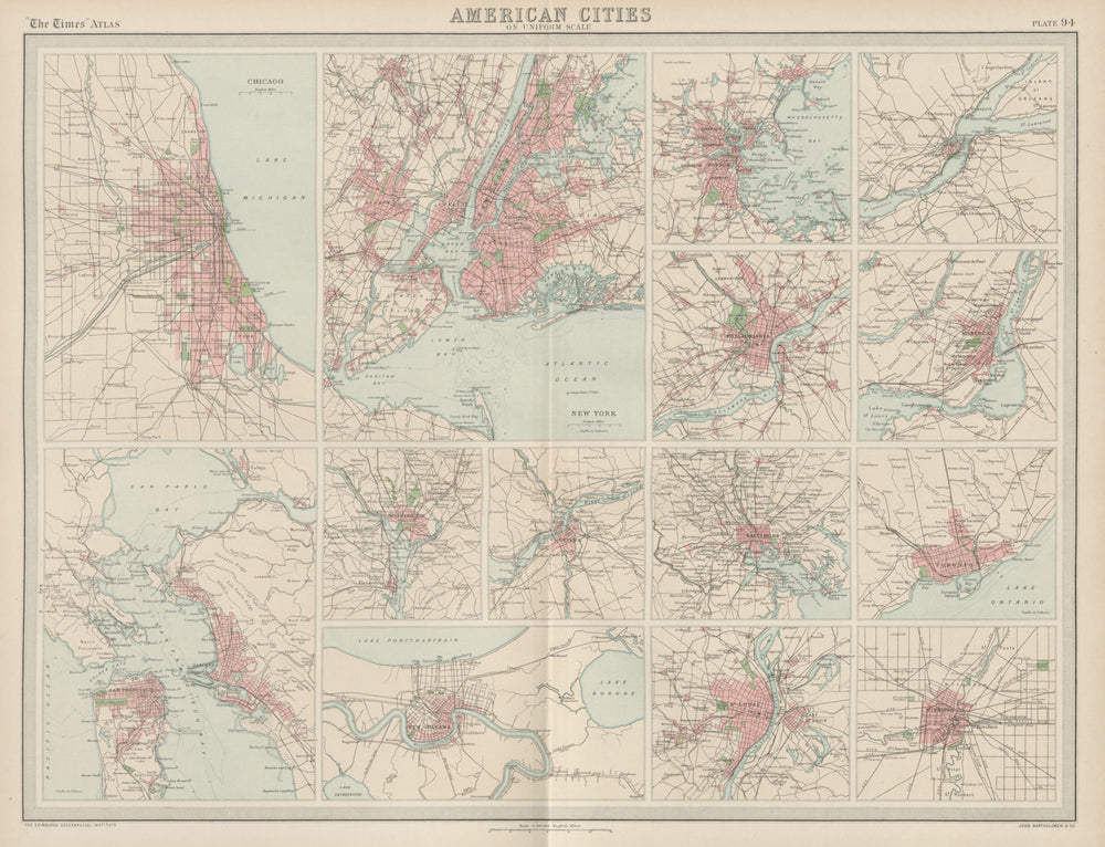 US & Canadian city plans. Chicago New York San Francisco. TIMES 1922 old map